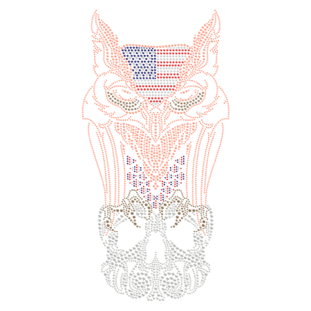 Iron on Skull Rhinestone Motif with Owl Design